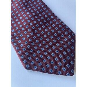 Brooks Brothers Makers 100% Silk Tie Red Geometric Blue Squares Preppy Nautical